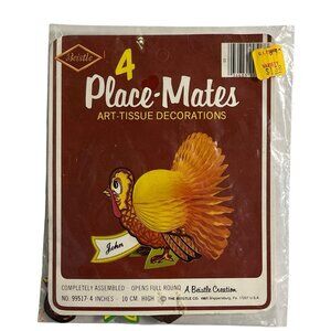 Vintage Beistle Place Mates Settings Honey Comb Thanksgiving‎ Turkey Set  4 1981